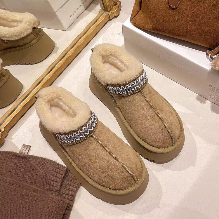 Plush Thick-Soled One-Pedal Half-Slippers For Women'S Winter New Plush Thickened Casual Snow Boots Cotton Slippers For Women