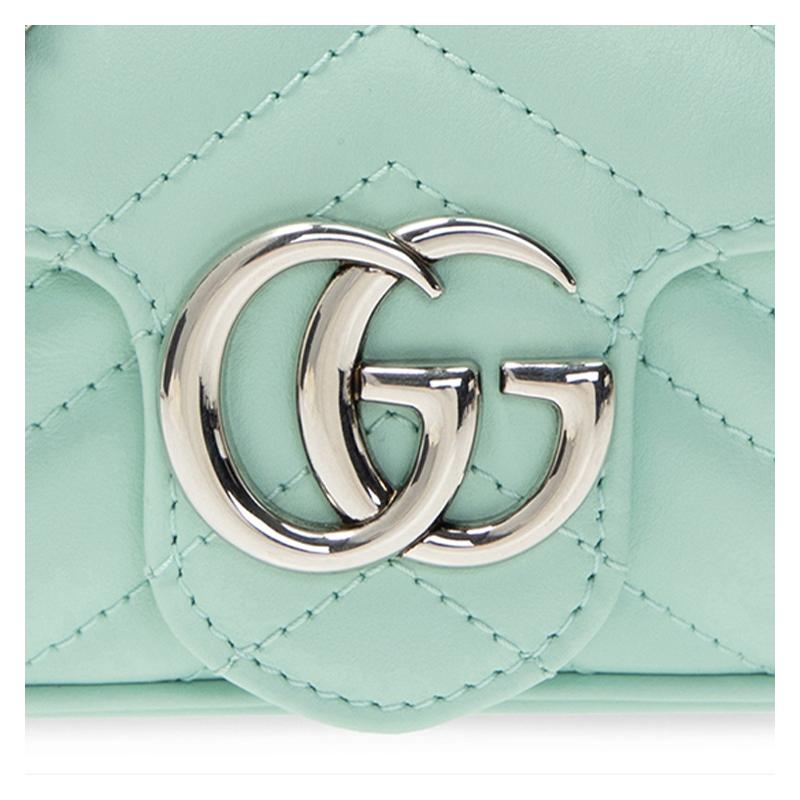 Gucci GG Marmont Marmont Etichetta Argento Logo Catena Pelle Trapuntata Borsa a Spalla Super Mini Donna Verde