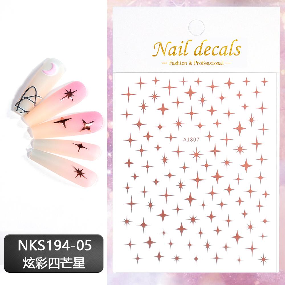 Black White Star 3D Nail Art Sticker Y2K Pentagram Self-Adhesive Decals Laser Shiny Glitters Starlight Manicure Ornaments Slider