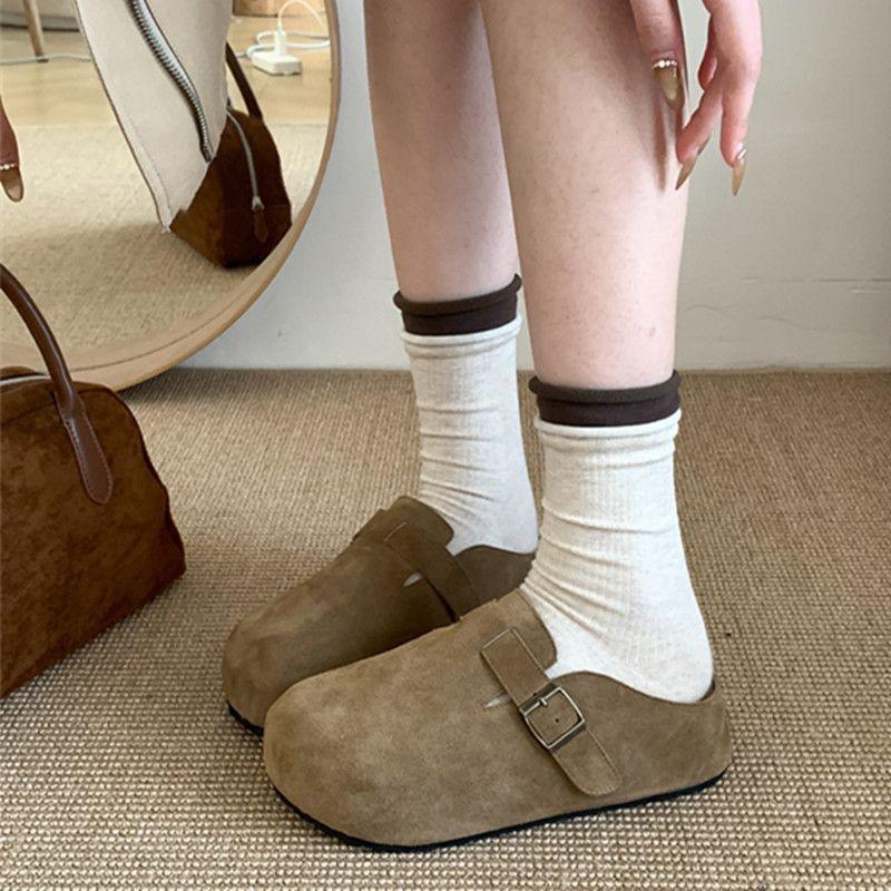 Fashion Versatile Lazy Bag Head Half Slippers Niche Simple Round Head Thick-soled Slippers Women's Wear 2025 Autumn and Winter New Models