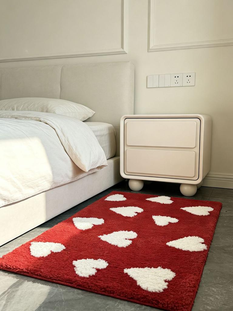 Red Tufting Heart Bathroom Mat Soft Bathmat Tub Side Carpet Area Rug Floor Absorbent Anti Slip Pad Doormat Home Decor