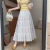 Lace new French thin splicing dress summer skirt white 2026 cake high waist embroidered umbrella skirt