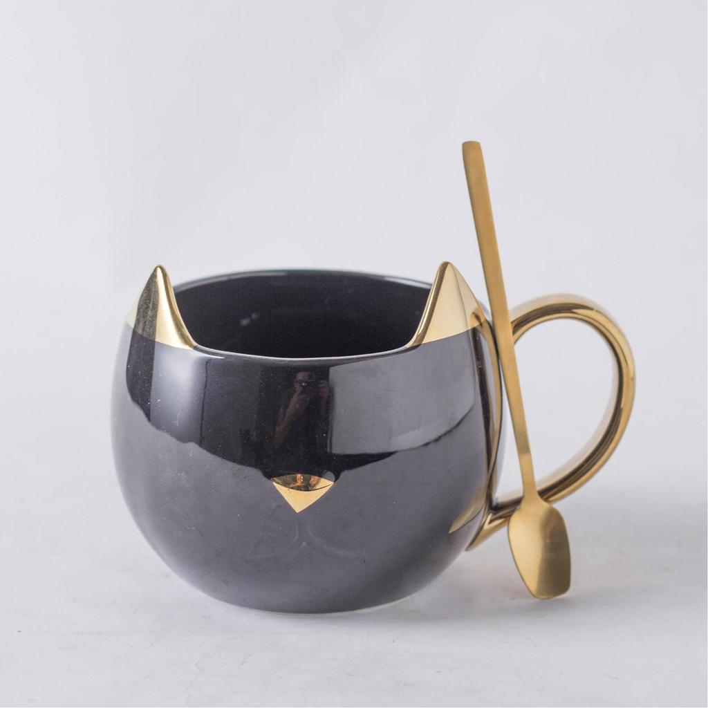 Simple Golden Cat Ceramic Cup Student Couple Drinking Water Cup Office High Looking Cute Gift Mug