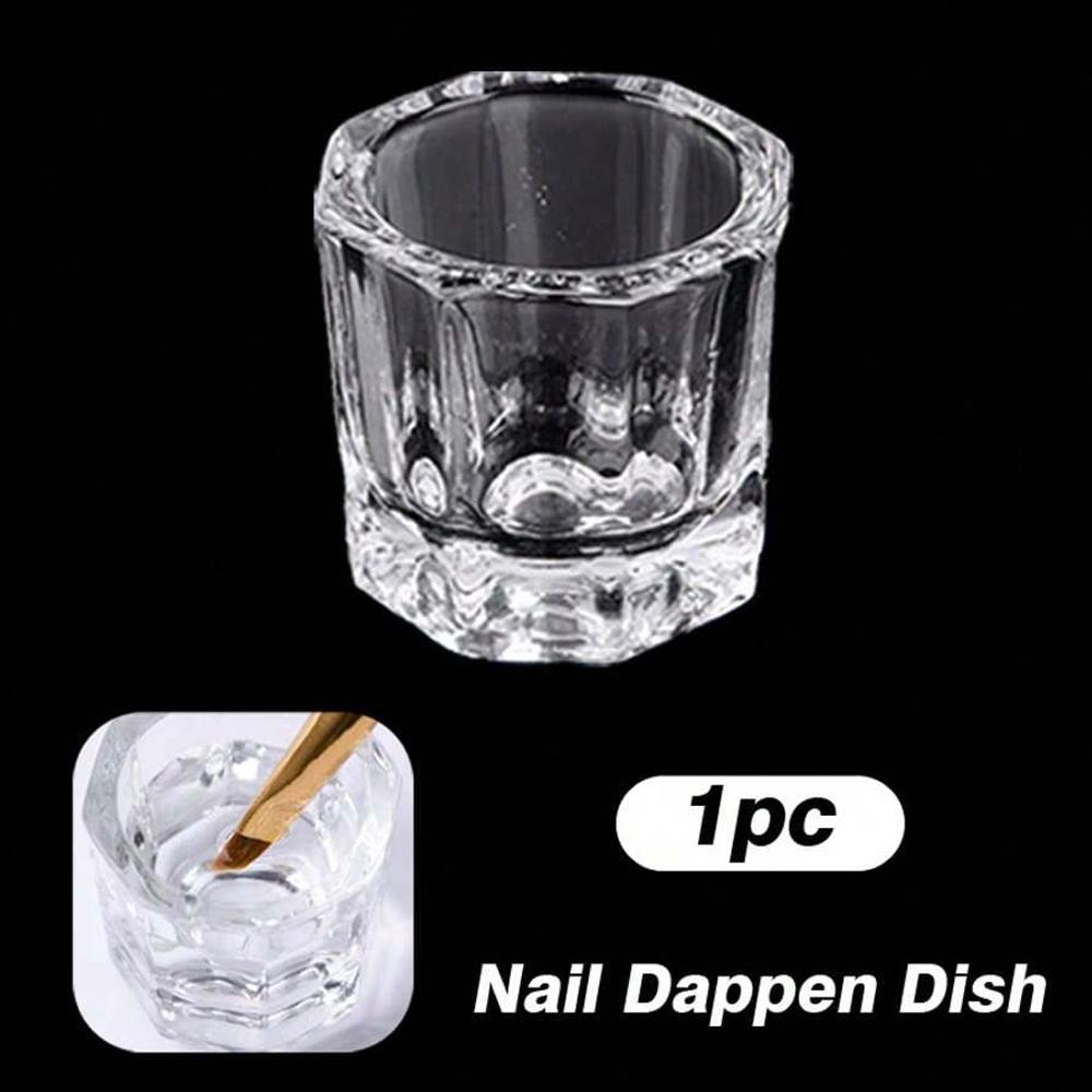 Mini Crystal Glass Clear Acrylic Small Octagonal Powder Liquid Nail Cup Nail Brush Cleaning Liquid Mixing Bowl Tool
