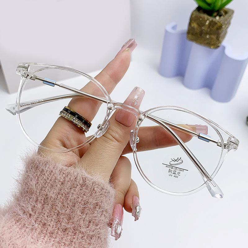 Korean Style Anti-Blue Light Round Frame Glasses for Women - Non-Prescription, Compatible with Myopia Lenses