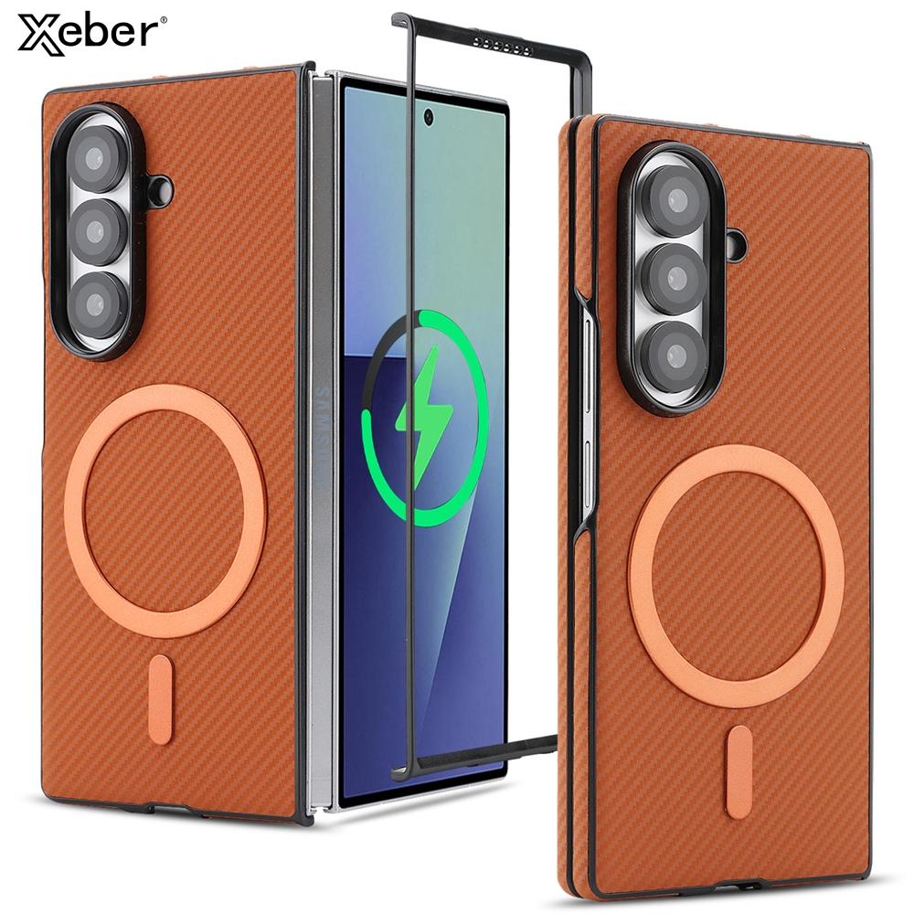 Schokbestendige Ultra Dunne Koolstofvezel Lederen Hoesje Voor Samsung Galaxy Z Fold 7 6 5 4 3 Retro Zakelijk Magnetisch Voor Magsafe Cover