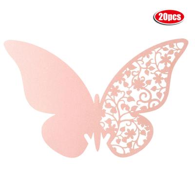 20pz Forma Farfalla Matrimonio Vuote Segnaposto Per Bicchiere da Vino Decorazione Tavola(Rosa)