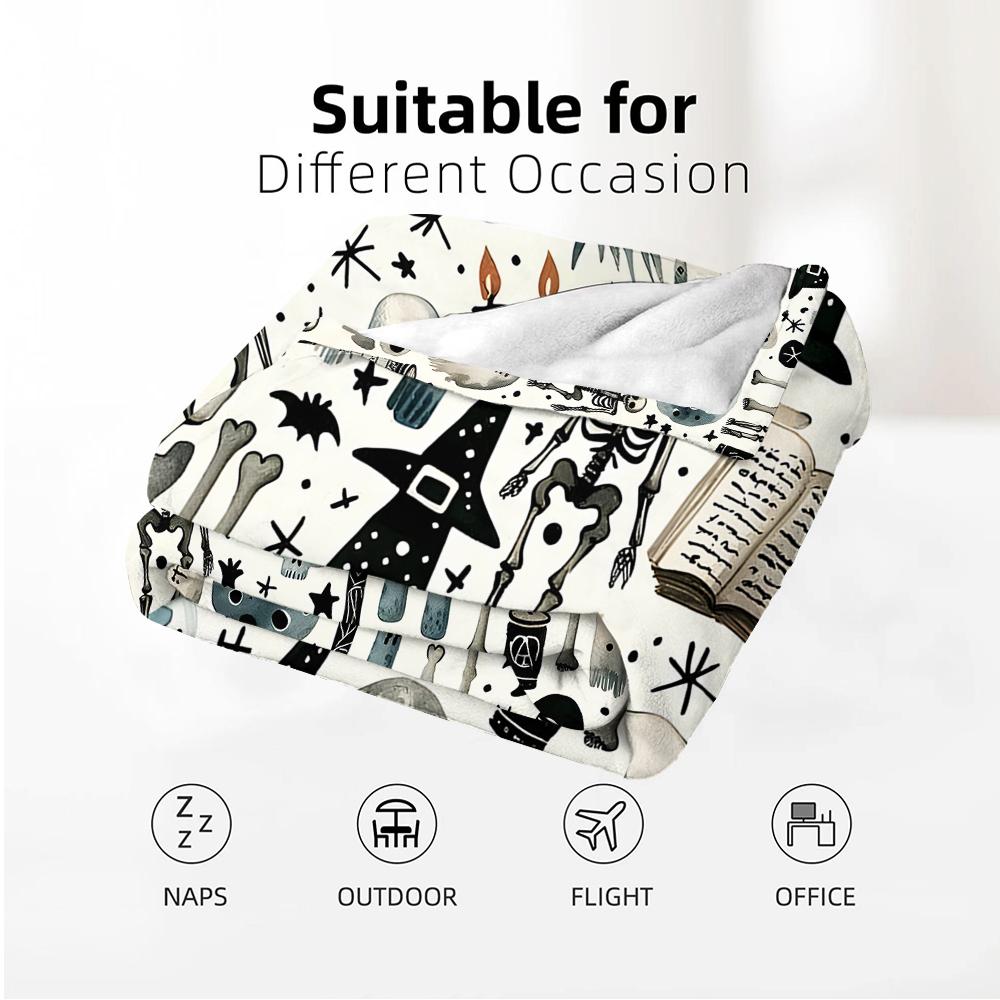 Skeleton Icon Cartoon Anime Print Flannel Blanket Soft Warm Throw for Kids Bedroom Sofa Christmas Office Car