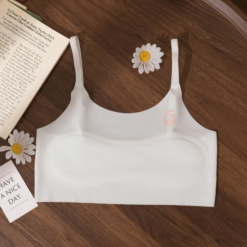 Girls' Wireless Non-Slip Sports Bra - Ice Silk Seamless Strappy Design for Large Bust