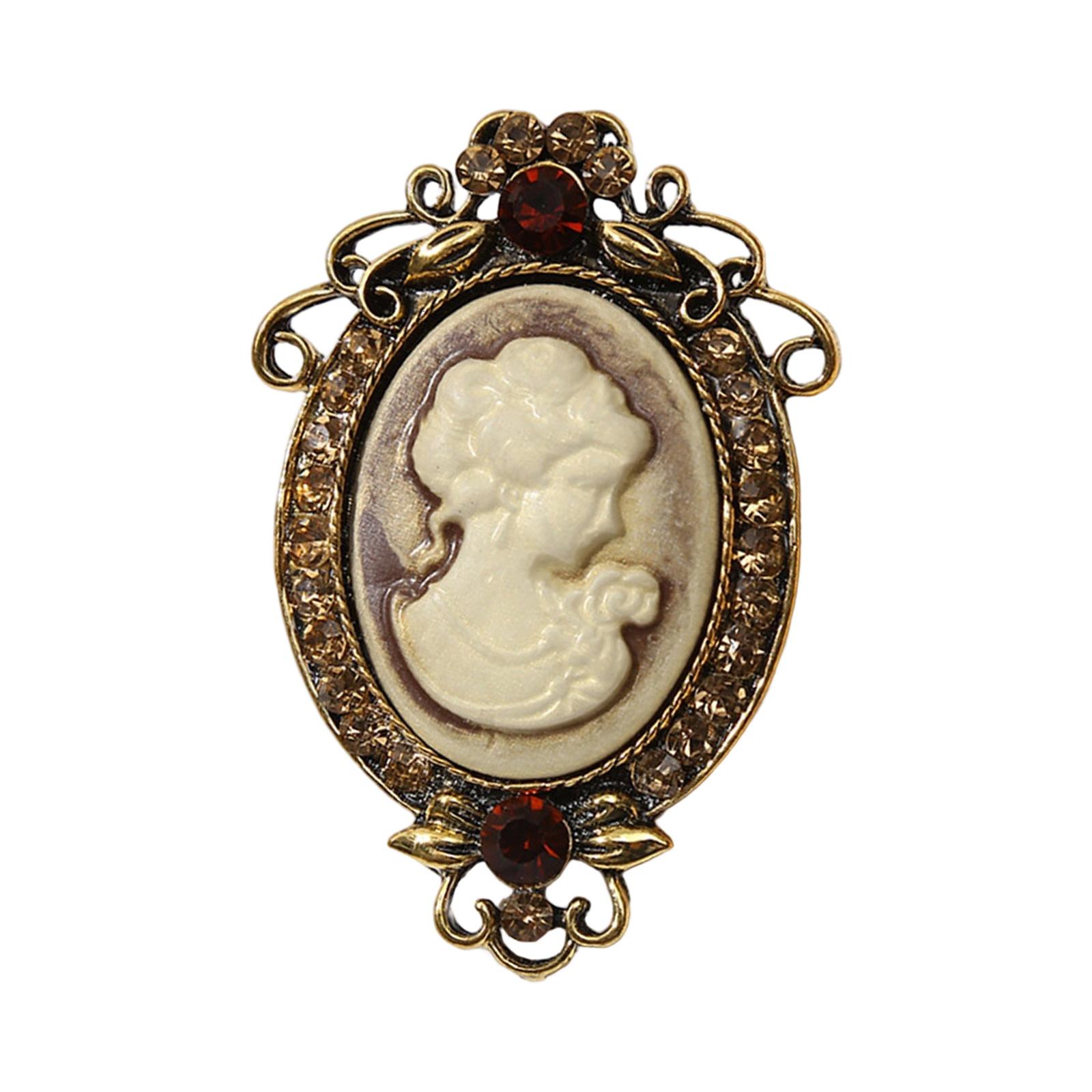 

Elegant Vintage Cameo Brooch Pin Set With Antiqued Gold Finish Sparkly Alloy Cameo Lapel Pin For Women Jewelry 6