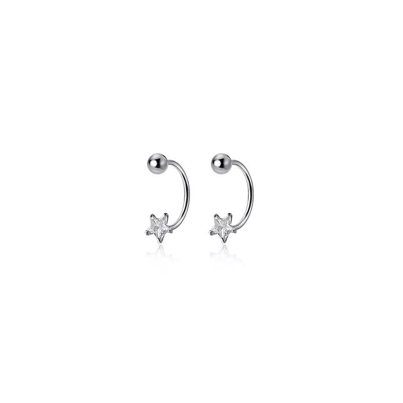 2 ΤΕΜ. Αστέρι από ανοξείδωτο ατσάλι Crystal CZ Ear Studs Σκουλαρίκια Γυναικεία Ασημί Χρώμα Tragus Cartilage Helix Piercing Jewelry