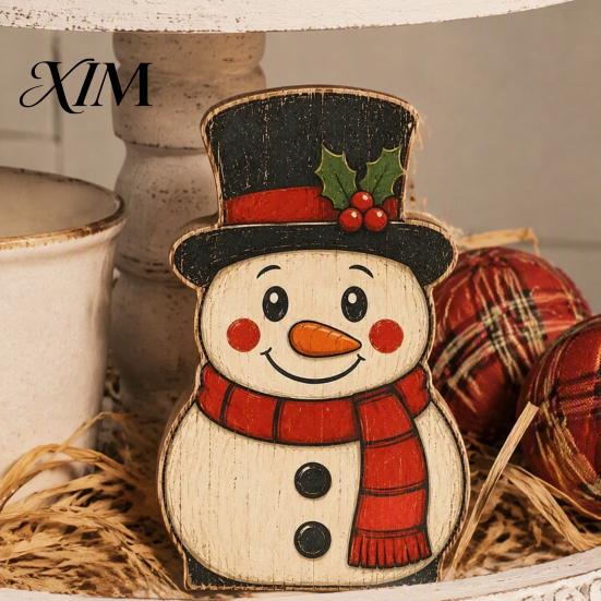 Christmas Theme Room Decor Wooden Table Decorations, Santa Claus Snowman Reindeer Desktop Ornaments, Festive Home Office Accents Distressed