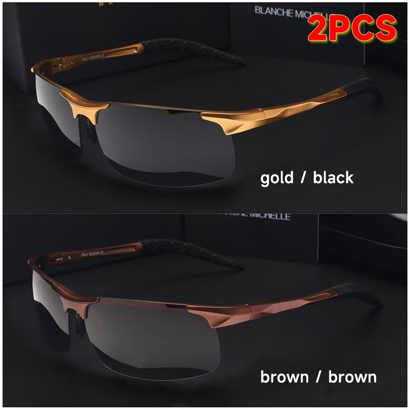 Ultra Light Aluminum Magnesium Sport Sunglasses Men UV400 Gold Rectangle Driving Sun Glasses Outdoor