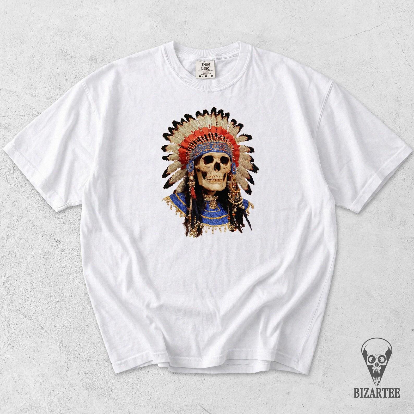 Native American Skull TShirt, Skeleton Portrait Grunge Shirt 2XL
