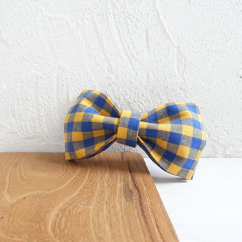 MUTTCO High-Quality Handmade Plaid Dog Collar with Bowtie XL (11x6 cm) синий