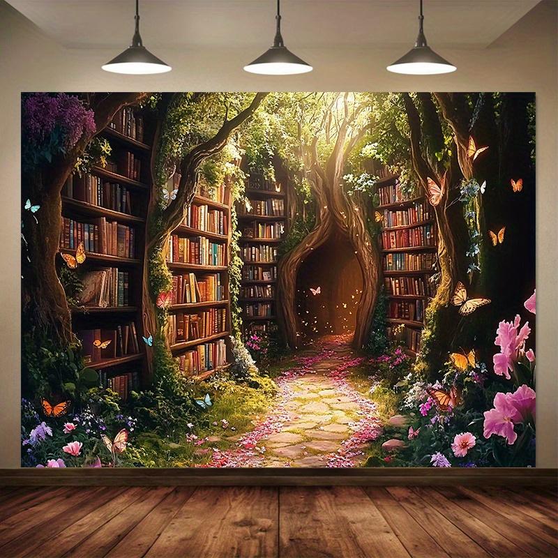 1 Piece of Polyester Background from the Magic Forest Library - Vibrant Wall Decoration Fantasy Decoration and Book Decoration