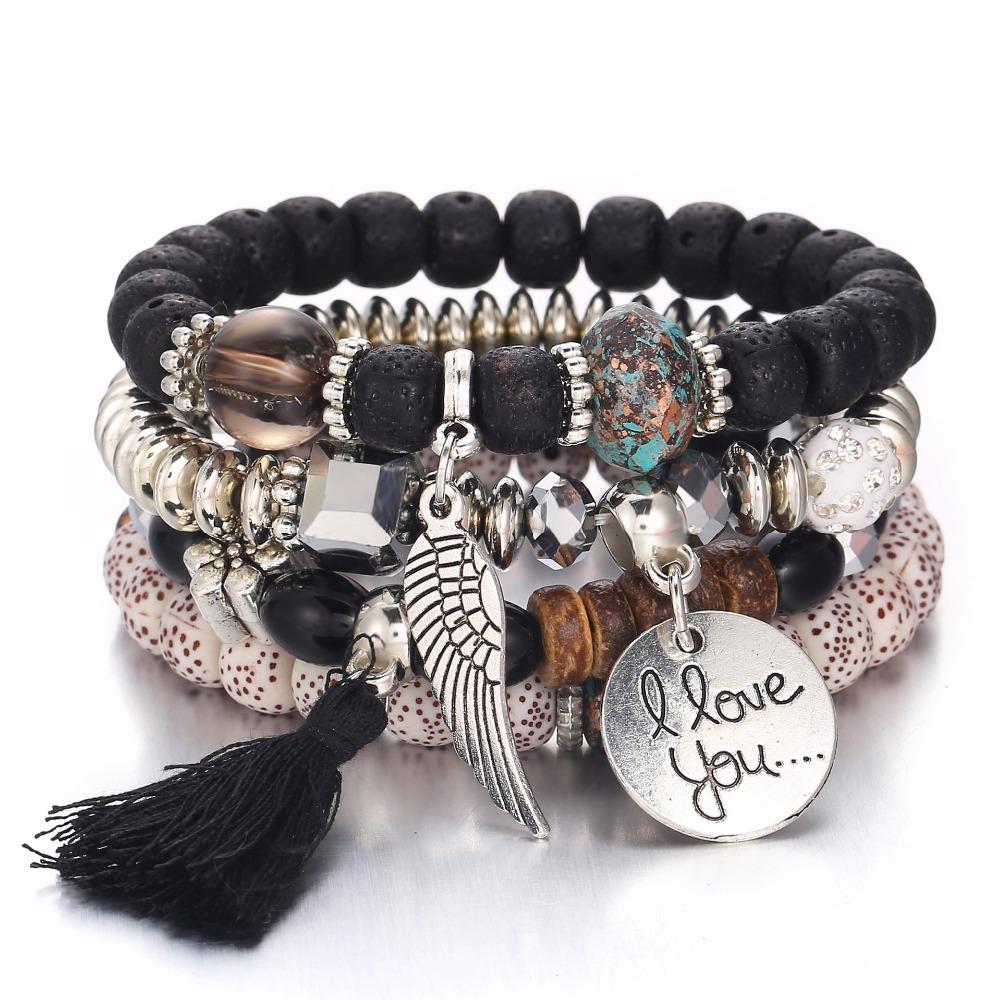 DIEZI Bracelets Perles Cristal Bohème pour Femmes Hommes Bracelet Féminin Pompon Charms Pierre Naturelle Bracelet Cadeau pulseira feminina