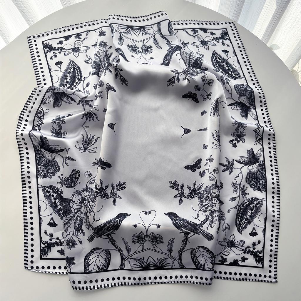 Luxury Square Scarf For Women Elegant Floral Print Ladies Hijab Neckerchief Shawl For Travel Soft Stain Imitation Silk Scarves