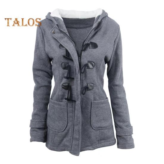 

Осенне-зимнее пальто с боковыми карманами, однотонный капюшон с застежкой на роговые пуговицы, длинный рукав, толстая плюшевая куртка, повседневная верхняя одежда для школы и поездок на работу M темно-серого