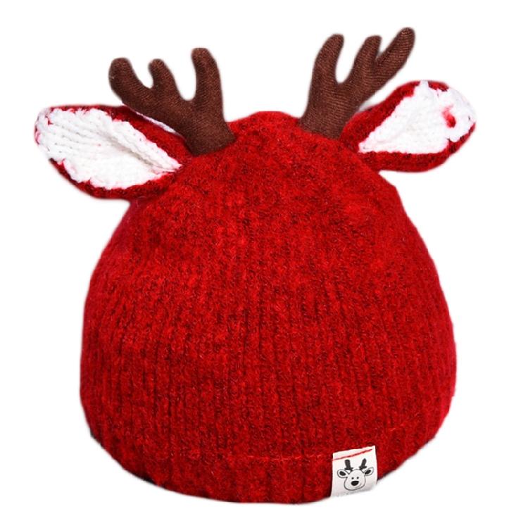 

Trendy Woolen Hat Children Antlers Knitted Hat Christmas Hat Winter Halloween красный