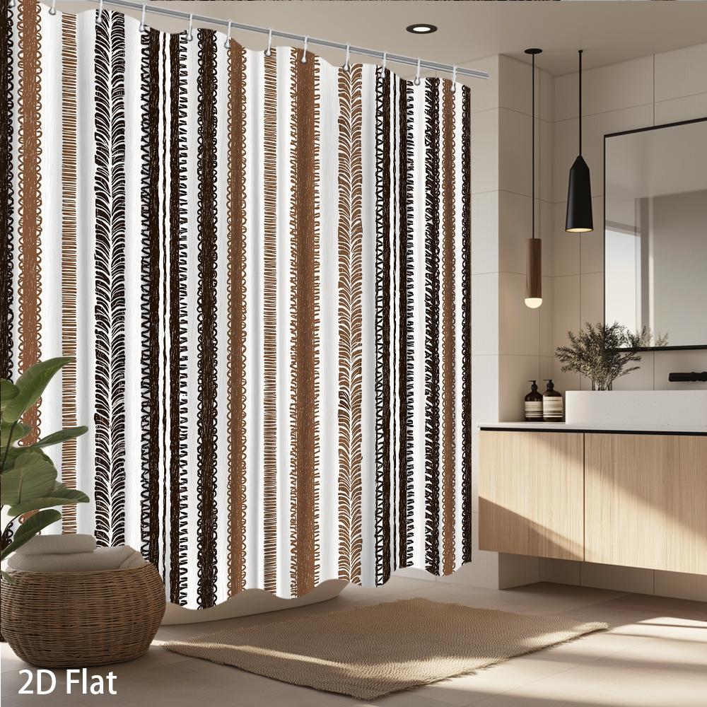 Annier Brown/Beige/Black Striped Shower Curtain – Vertical Pattern, Waterproof Polyester, 72X72 Inch, Modern Bathroom Decor