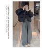 Women's Gray Cloud Scimitar Pants with Plus Velvet, Autumn/Winter 2025 - Woolen Wide-Leg, Drape, Relaxed Fit.