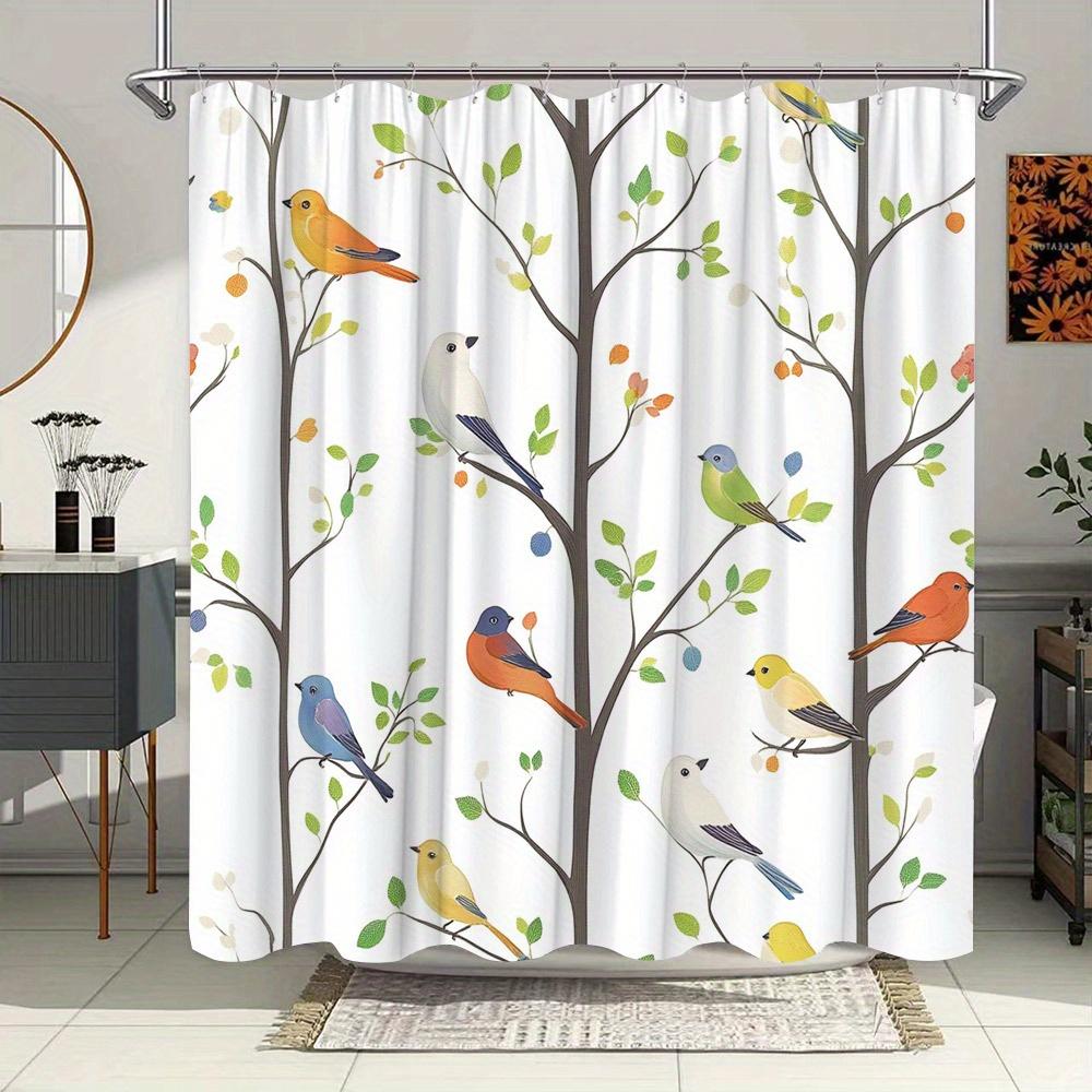 1pc Colorful Birds Watercolor Shower Curtain, Nature-Inspired Polyester Fabric, Water-Resistant Bathroom Decor with 12 Hooks,