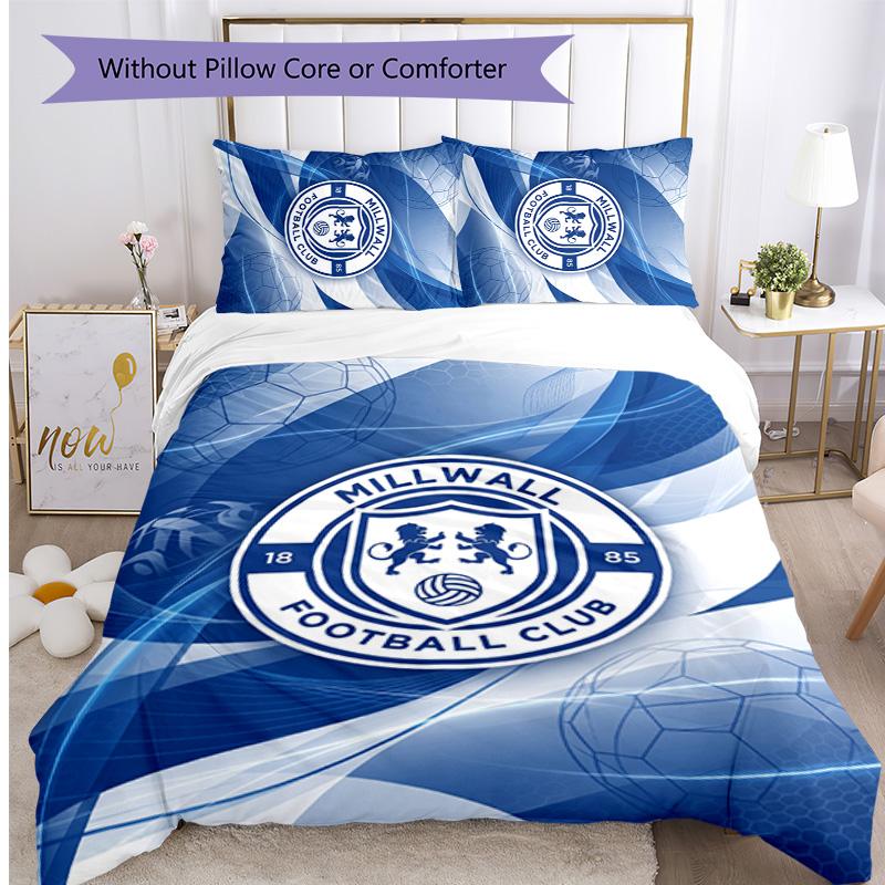 Millwall Football Printed 3 Pieces Bedding Set, Comfortable Skin Friendly Bedroom Duvet Cover Set