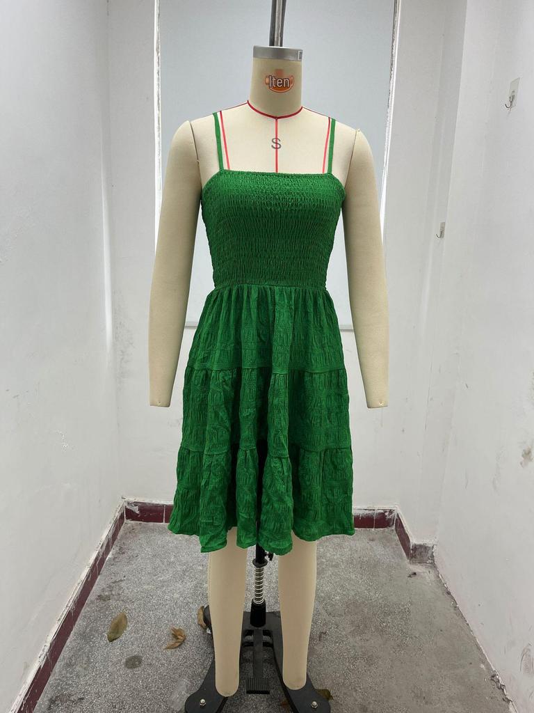 2024 Women’s Summer One-Shoulder Textured Dress with Thin Straps