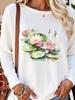 (Asian Size) Lovely Trend Flower  Long Sleeve T Shirt Tee Lady Printed O-neck Women Female Clothing Casual Fashion Top Graphic T-shirts