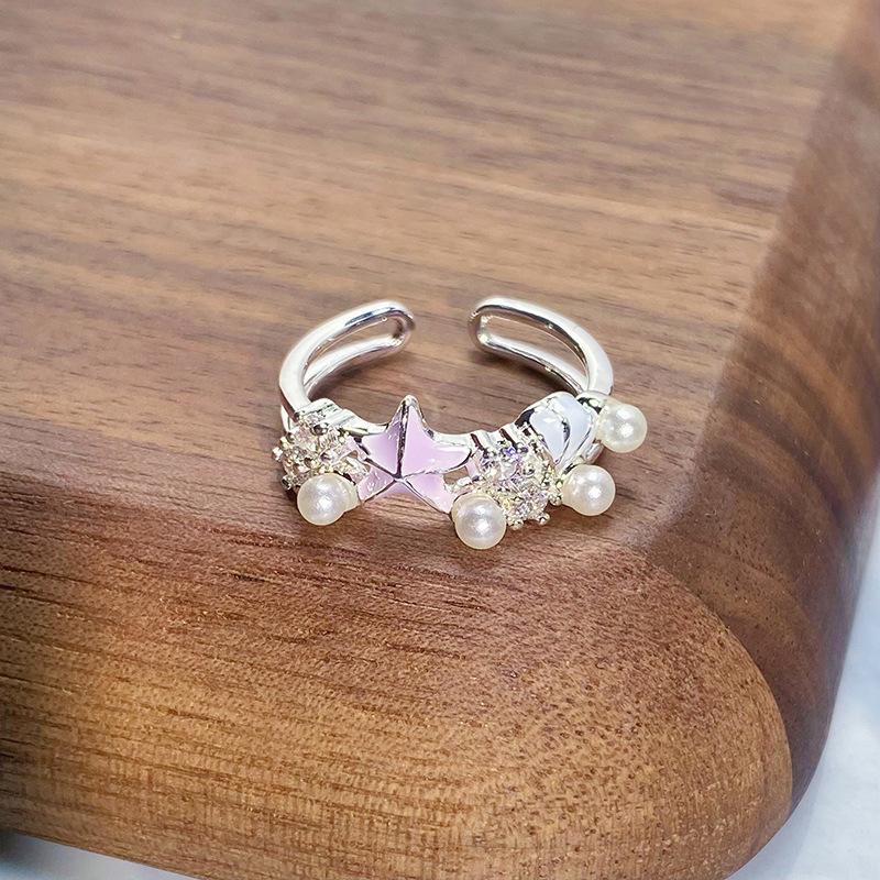 Dopamine Enamel Dripping Oil Rose Opening Ring Butterfly Niche Light Luxury High-End Sweet Cool Ring Woman Adjustable opening