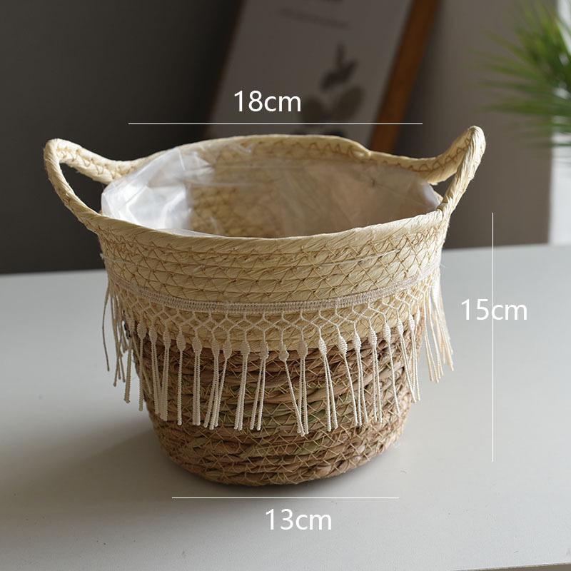 Creative Straw Woven Flower Basket for Green Plants - Living Room or Balcony Decoration