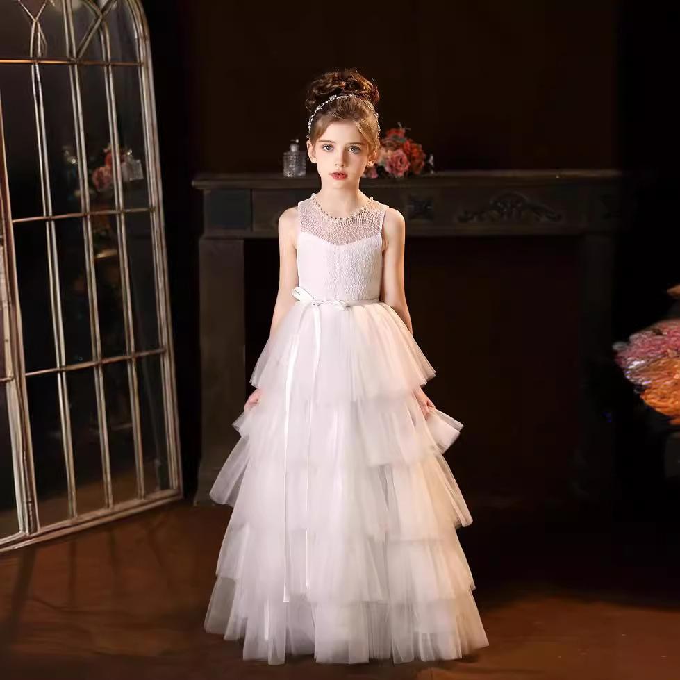 Elegant Tulle Fluffy Flower Girl Dress Sleeveless Bridesmaid Dresses Little Princess Girls Birthday Party Evening Gowns