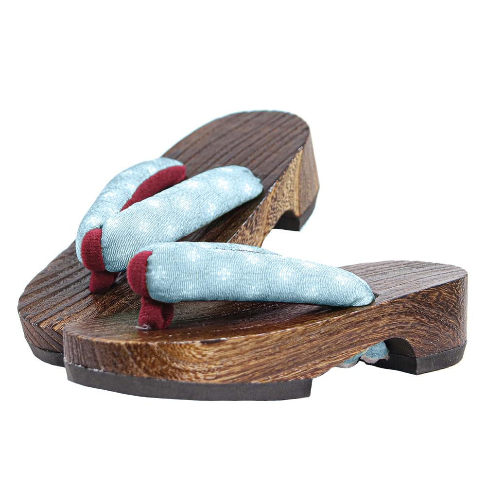 Geta wooden in burnt paulownia wood for girls light [KYOETSU] (Japanese clogs) dull, (6 blue, measurement_19_point_5_centimeters)