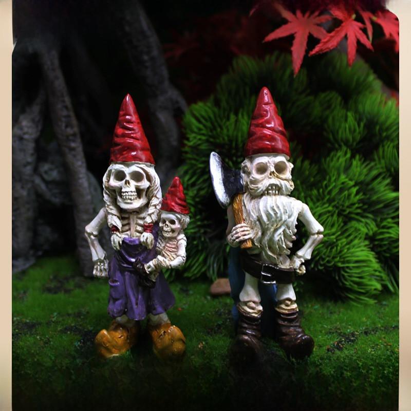 Resin Halloween Dwarf Human Skeleton Figurine For Micro Scene Home Decor Office