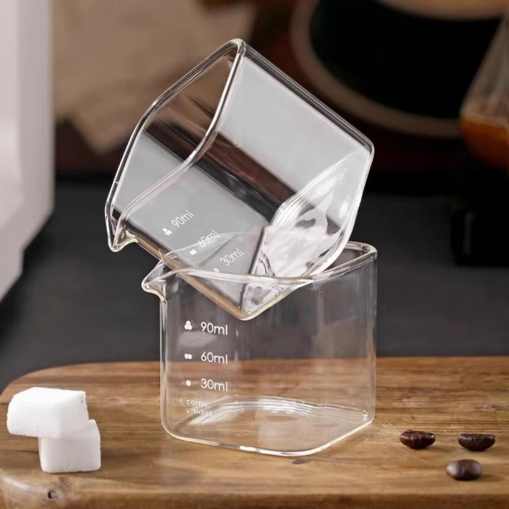2PCS with Scale Square Measuring Pitcher Transparent Measuring Mini Espresso Cup Milk Cup  Bar Use