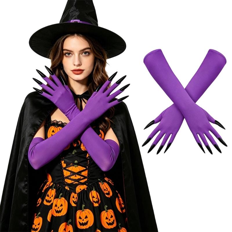 Guanti Lunghi di Halloween con Dita Appuntite e Tessuto Elasticizzato per Look da Palco, Giochi di Ruolo e Styling Fotografico