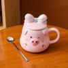 Creative Ceramic Mug Cute Pig Pink Girl Heart Cartoon Cup with Lid Spoon Water Cup Breakfast Cup Coffee Cup