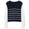 Women's Faux Two-Piece Striped Knit Pullover