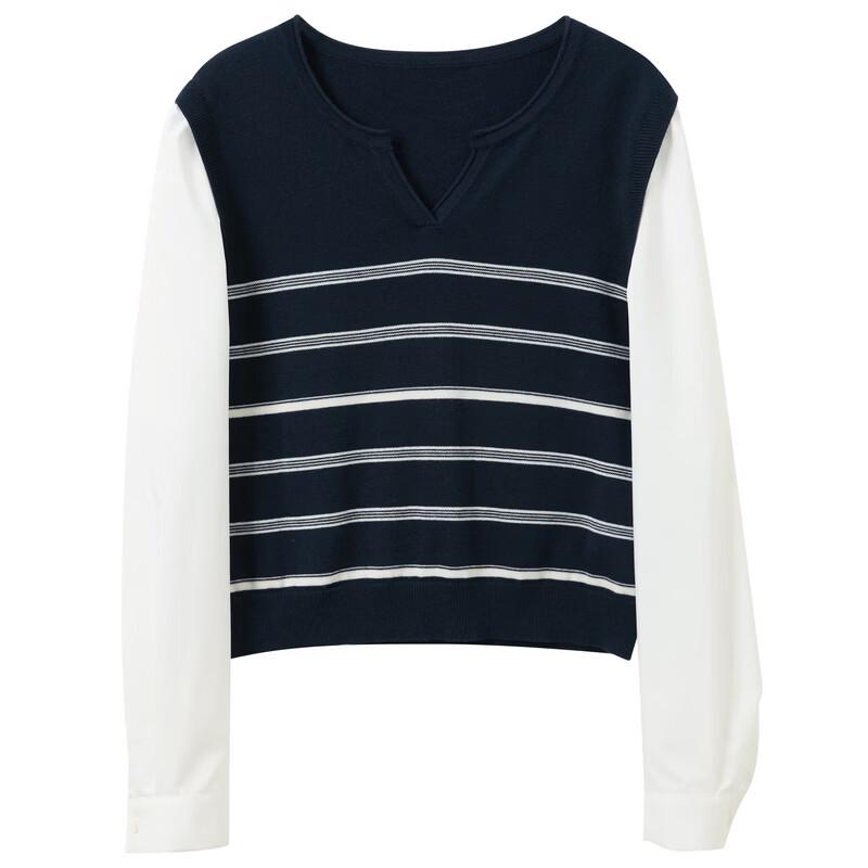 Women's Faux Two-Piece Striped Knit Pullover