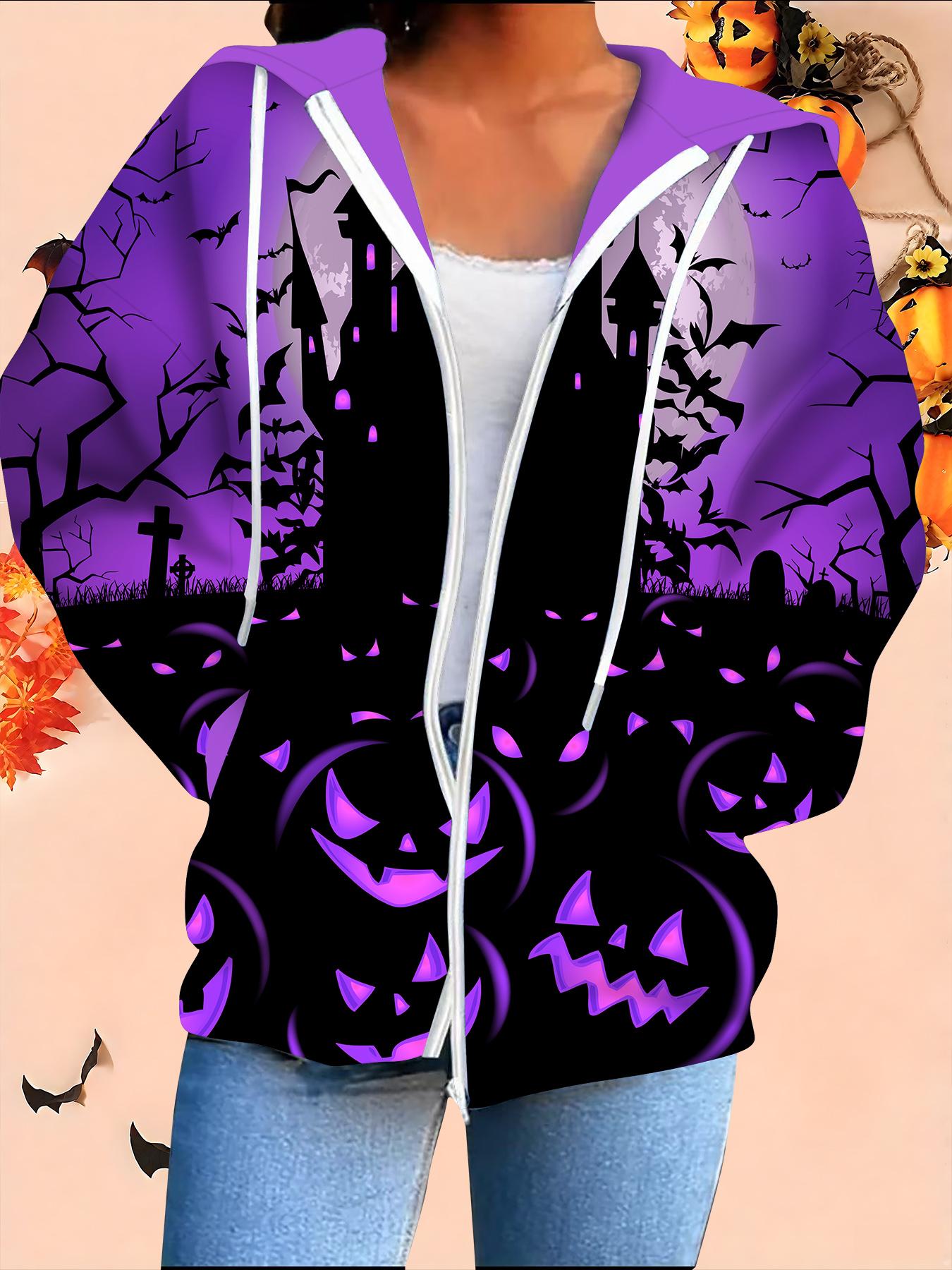 

Хэллоуин Кардиган с капюшоном 3D-принт Большой размер Осень Зима Ретро 6XL фиолетовый