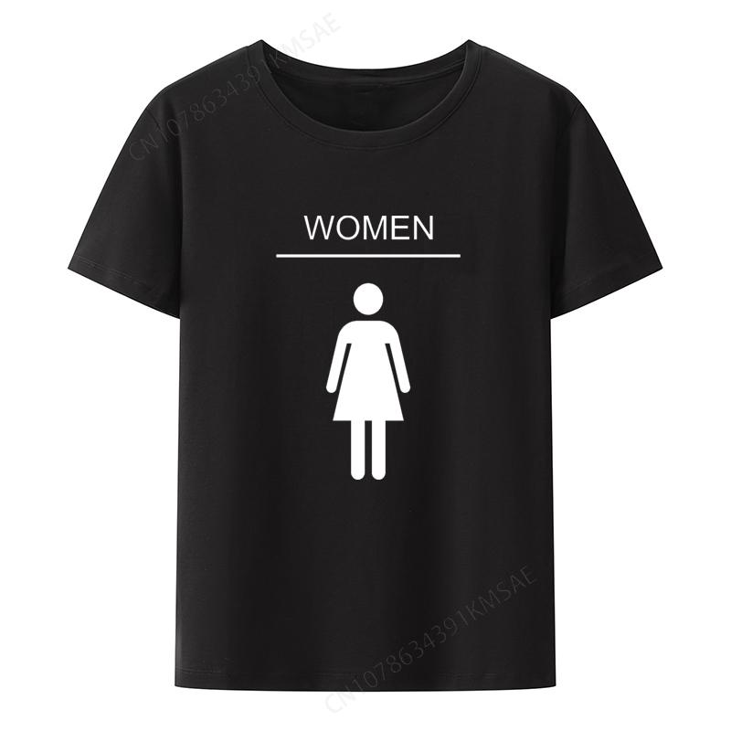 Women Bathroom Picture Print T-shirt Funny Tee Comics De Mujer Blouse Short-sleev Unisex Women'