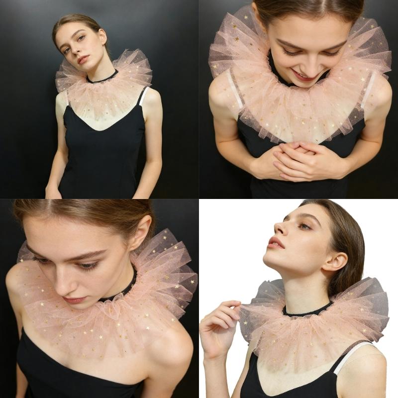 Colletto Arricciato in Tulle da Clown Staccabile per Bambini con Elegante Design Stella Luna per Feste e Oggetti di Scena per Foto