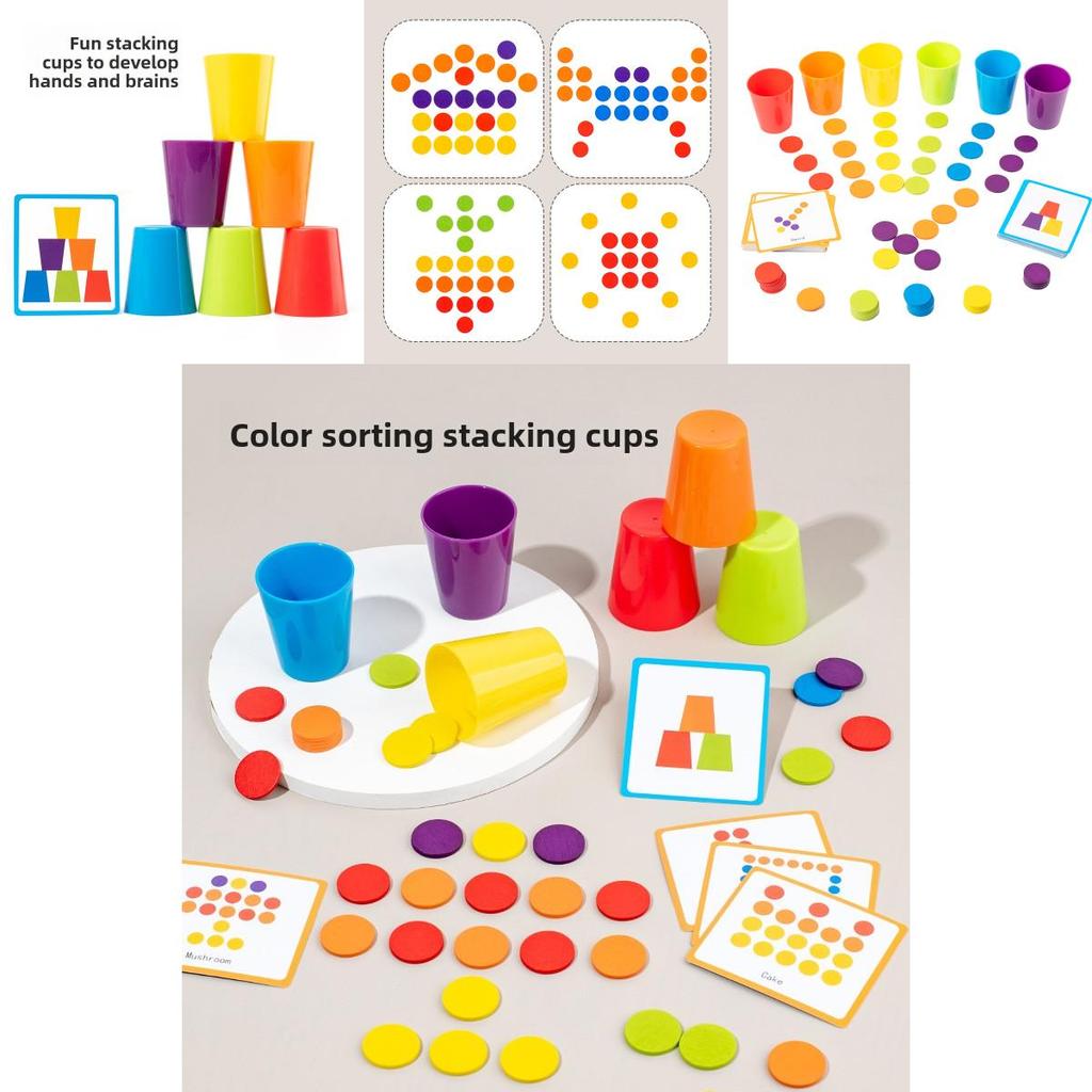 Wooden Color Sorting Stacking Cups Toy For Kids Educational Play And Focus Development