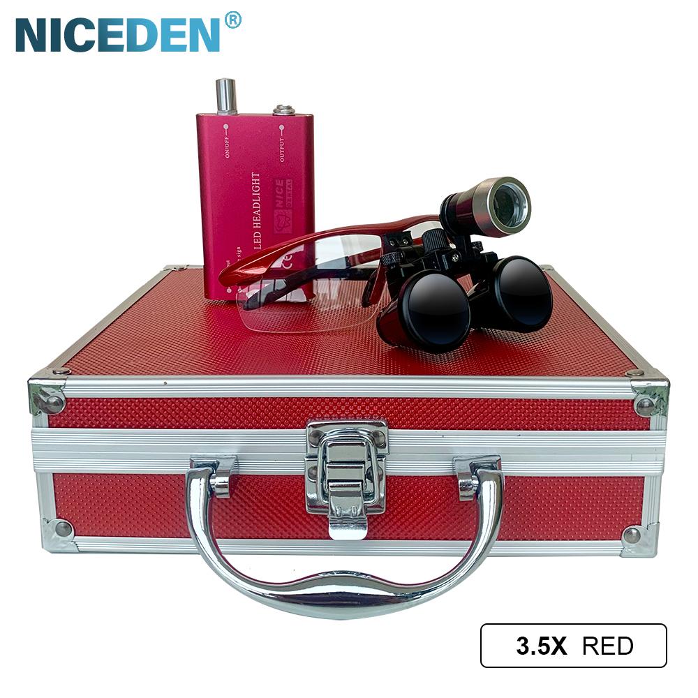 Niceden 2,5X 3,5X LED Dental Lupe Ultraleichte Binokulare Vergrößerungsbrille Zahnarzt Chirurgische Dentalbrille für Dentalchirurgie Winkel