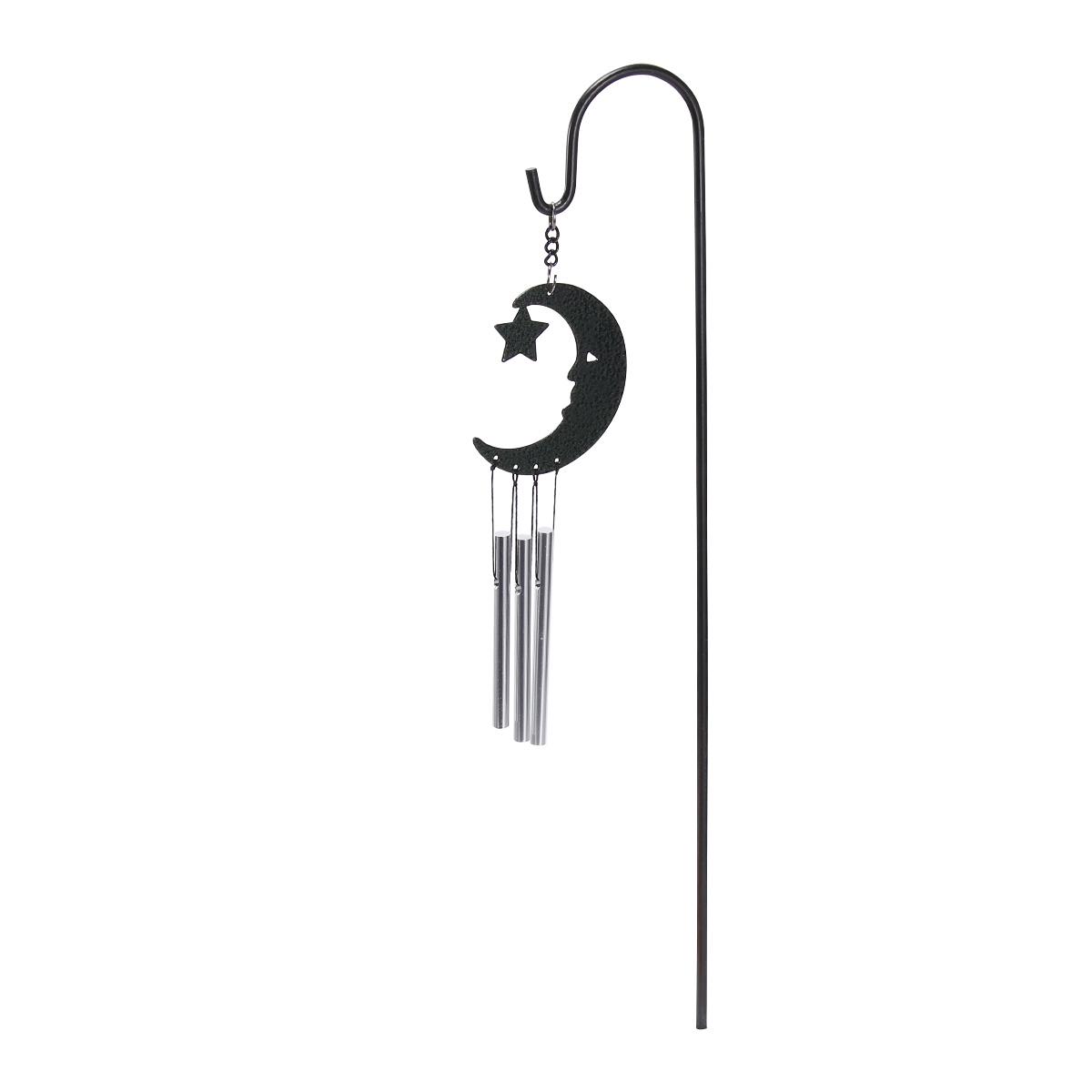 

Premium Metal Black Creative Wind Chime Iron Hanging Home Decor Garden Room Metal Wind Bell Car Moon Shape Bell