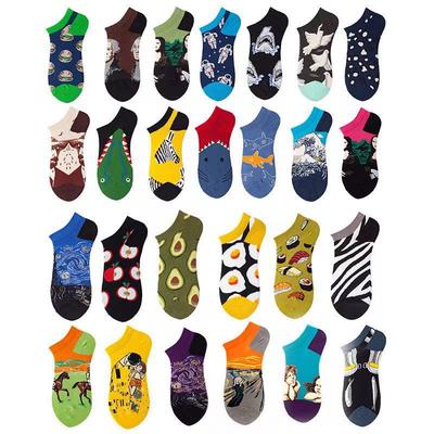 Spring Summer Socks Cute Funny Harajuku Cartoon Men Boat Oil Painting Food Casual Cotton Short Socks for Female Sox