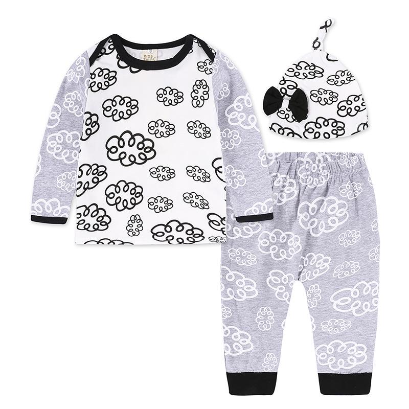 European Style Newborn Baby Outfit: Long Sleeve Top, PP Pants & Hat Set