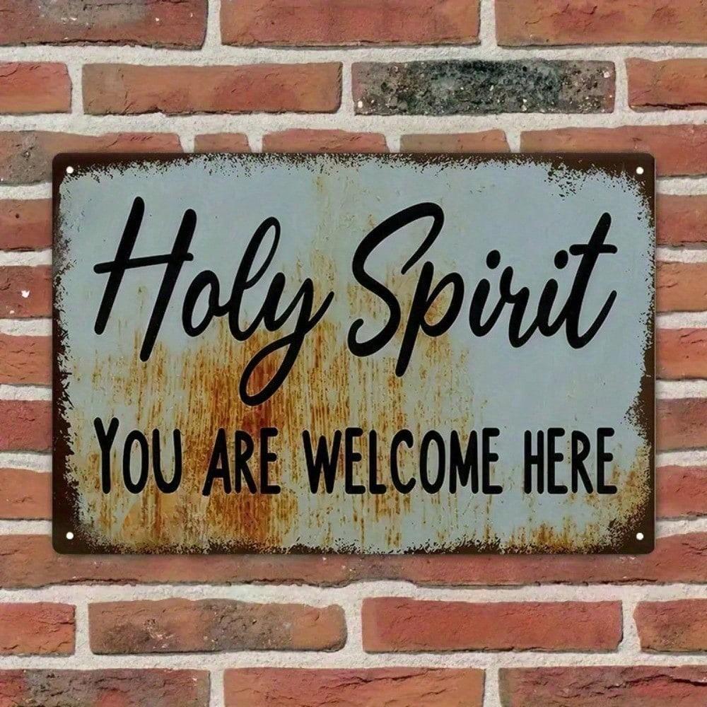 Christian Holy Spirit Welcome Metal Sign Vintage Wall Art Religious Decor Tin