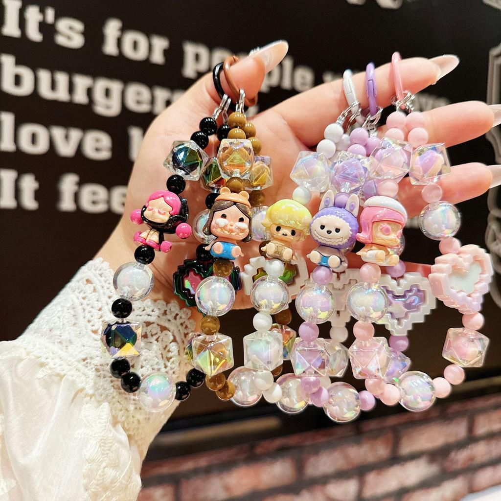 Doll Mobile Phone Chain Pendant POP MART Cute Bead String Keychain Mobile Phone Case Pendant